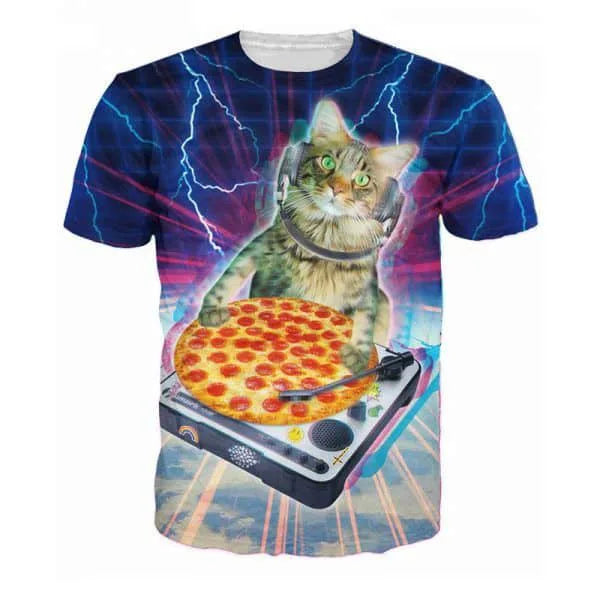 T-shirt de festival Pizza Turntable DJ Cat