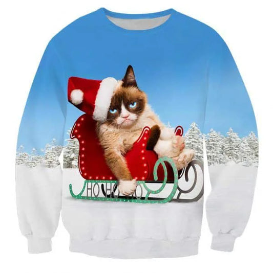 Grumpycat auf einem Schlitten Hässlicher Weihnachtspullover