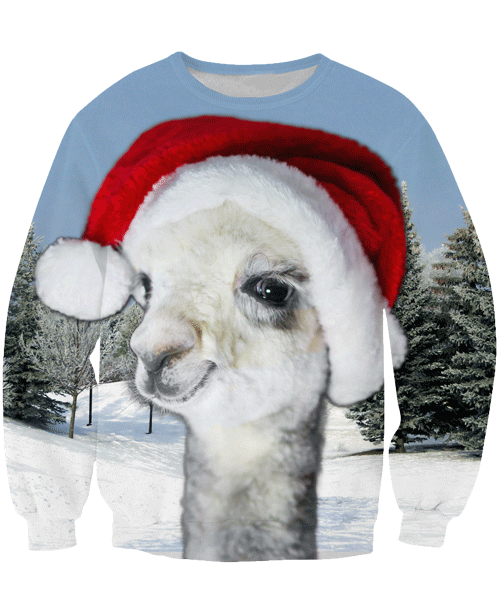 Lama trägt eine Weihnachtsmütze Hässlicher Weihnachtspullover