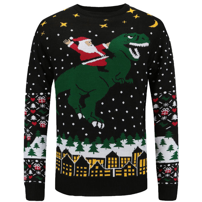 Santa On A Flying T-Rex Ugly Christmas Sweater