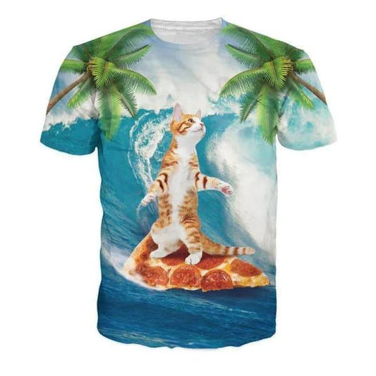 Cat Surfing On A Pizza PartyShirt
