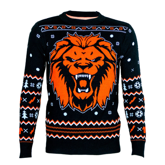 Oranger Löwe Fußball Weihnachtspullover